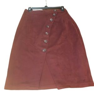 NWT Hyfve Women’s MIDI Faux Suede Skirt Deep Maroon Size S